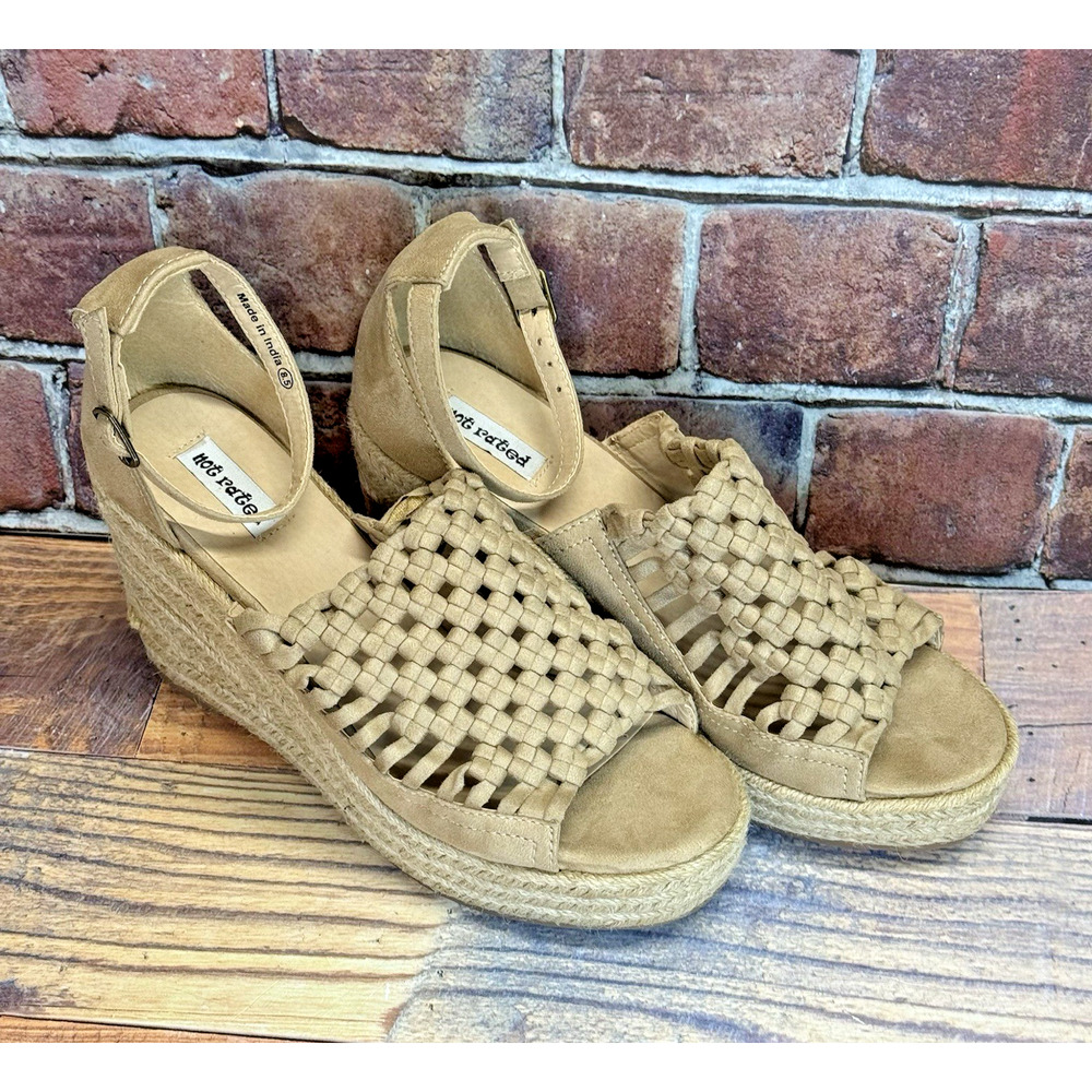 Not Rated Wedge Sandals Womens Size 8.5 Tan Jojo Woven Espadrille Open Toe Boho